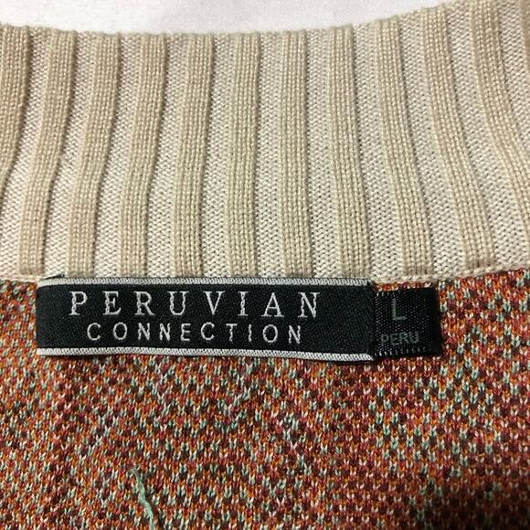 Peruvian Connection full zip turquoise rust print pima cotton cardigan womens L - Picture 3 of 11